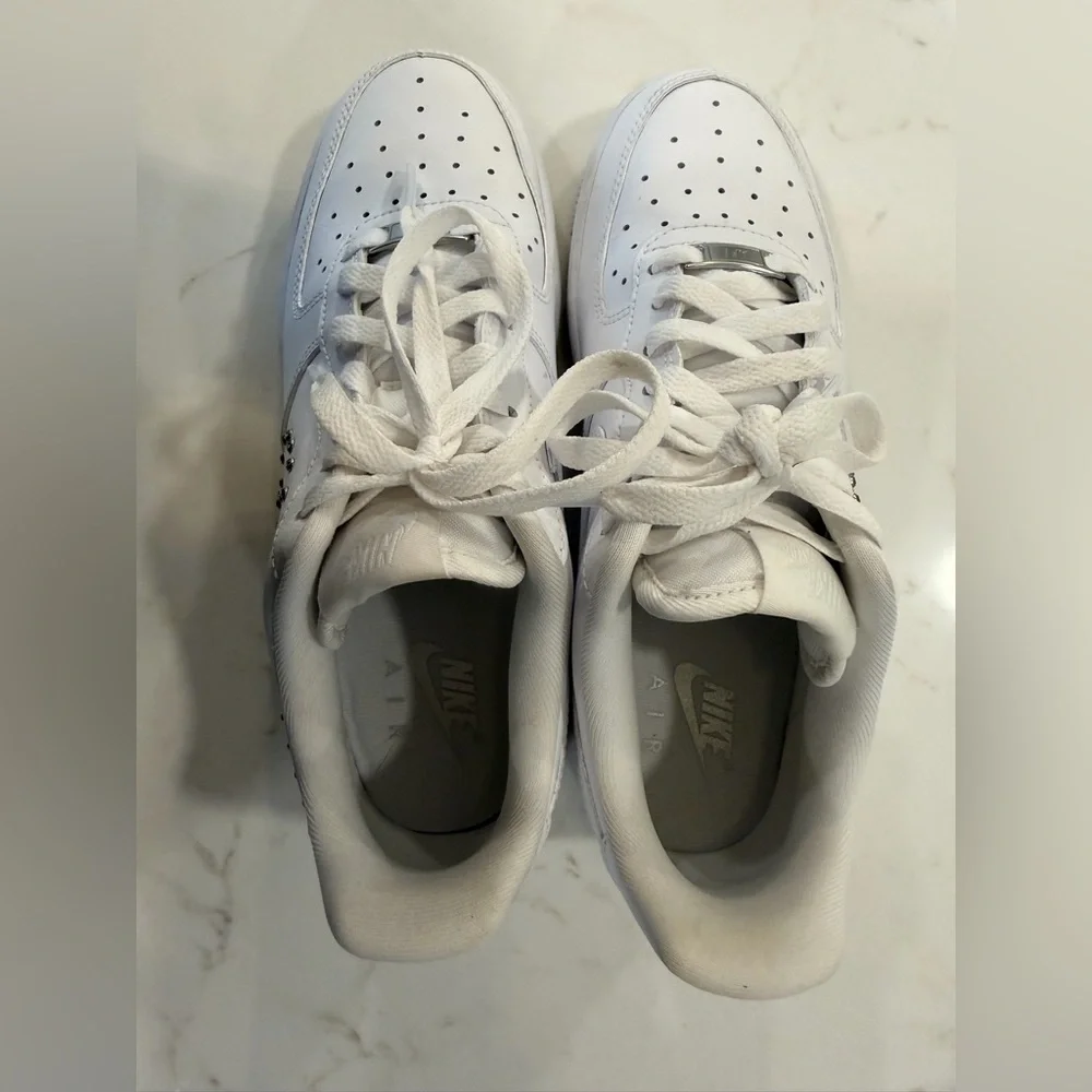 Nike Air Force 1 White Leather Studded Women's Sneaker - Picture 3 of 6